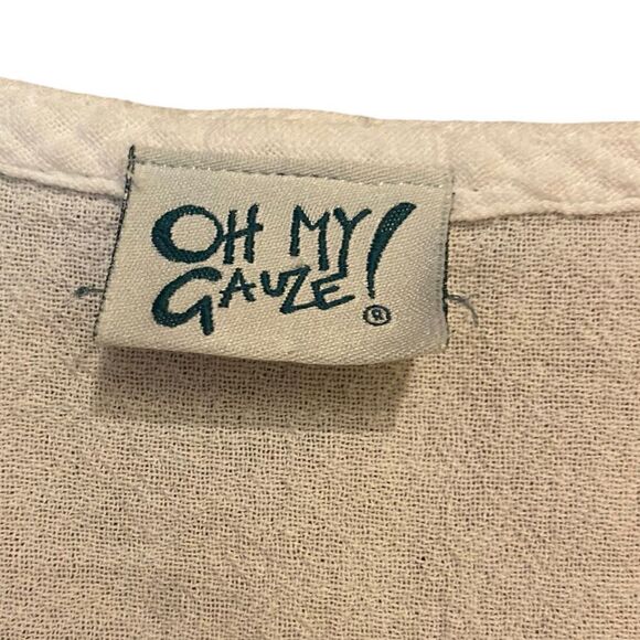 Oh my Gauze! Sz 1=S/M White Cotton Gauze Flowy Daytona Angle Hem Top - Picture 3 of 4